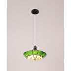 NLK00079 Archie 1 Light Pendant With 35cm Tiffany Shade CRome/Green/Clear Crystal Centre/Aged Antique Brass Trim/Black