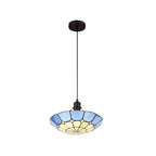 NLK00089 Archie 1 Light Pendant With 35cm Tiffany Shade CRome/Rich Blue/Clear Crystal Centre/Aged Antique Brass Trim/Black