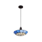 NLK00089 Archie 1 Light Pendant With 35cm Tiffany Shade CRome/Rich Blue/Clear Crystal Centre/Aged Antique Brass Trim/Black