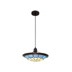 NLK00089 Archie 1 Light Pendant With 35cm Tiffany Shade CRome/Rich Blue/Clear Crystal Centre/Aged Antique Brass Trim/Black