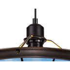 NLK00089 Archie 1 Light Pendant With 35cm Tiffany Shade CRome/Rich Blue/Clear Crystal Centre/Aged Antique Brass Trim/Black