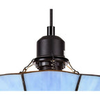 NLK00089 Archie 1 Light Pendant With 35cm Tiffany Shade CRome/Rich Blue/Clear Crystal Centre/Aged Antique Brass Trim/Black