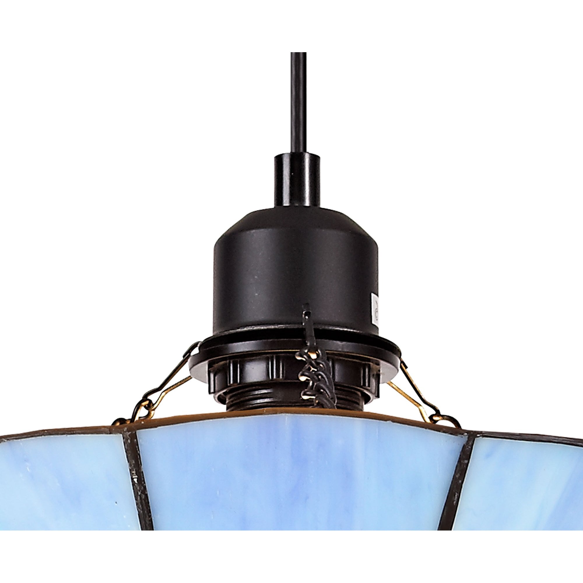 NLK00089 Archie 1 Light Pendant With 35cm Tiffany Shade CRome/Rich Blue/Clear Crystal Centre/Aged Antique Brass Trim/Black