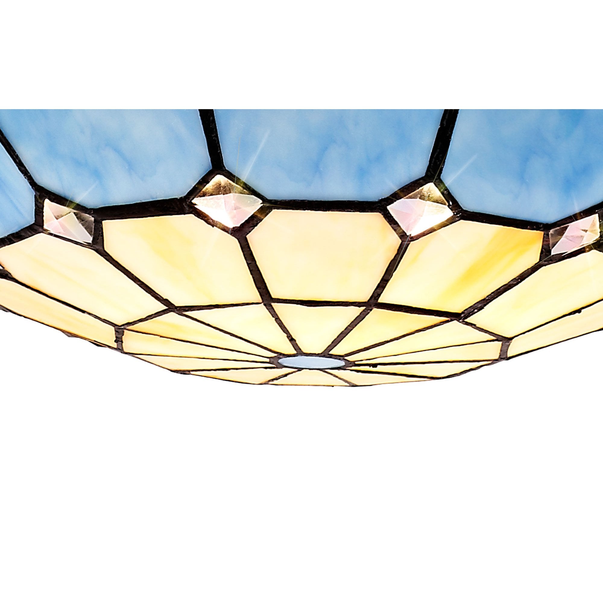 NLK00089 Archie 1 Light Pendant With 35cm Tiffany Shade CRome/Rich Blue/Clear Crystal Centre/Aged Antique Brass Trim/Black