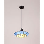 NLK00089 Archie 1 Light Pendant With 35cm Tiffany Shade CRome/Rich Blue/Clear Crystal Centre/Aged Antique Brass Trim/Black