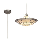NLK00099 Archie 1 Light Pendant With 35cm Tiffany Shade CRome/Grey/Crystal Centre/Satin Nickel Brass Trim/Satin Nickel