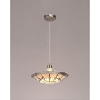 NLK00099 Archie 1 Light Pendant With 35cm Tiffany Shade CRome/Grey/Crystal Centre/Satin Nickel Brass Trim/Satin Nickel