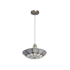NLK00099 Archie 1 Light Pendant With 35cm Tiffany Shade CRome/Grey/Crystal Centre/Satin Nickel Brass Trim/Satin Nickel
