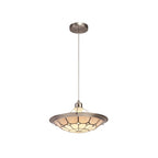 NLK00099 Archie 1 Light Pendant With 35cm Tiffany Shade CRome/Grey/Crystal Centre/Satin Nickel Brass Trim/Satin Nickel