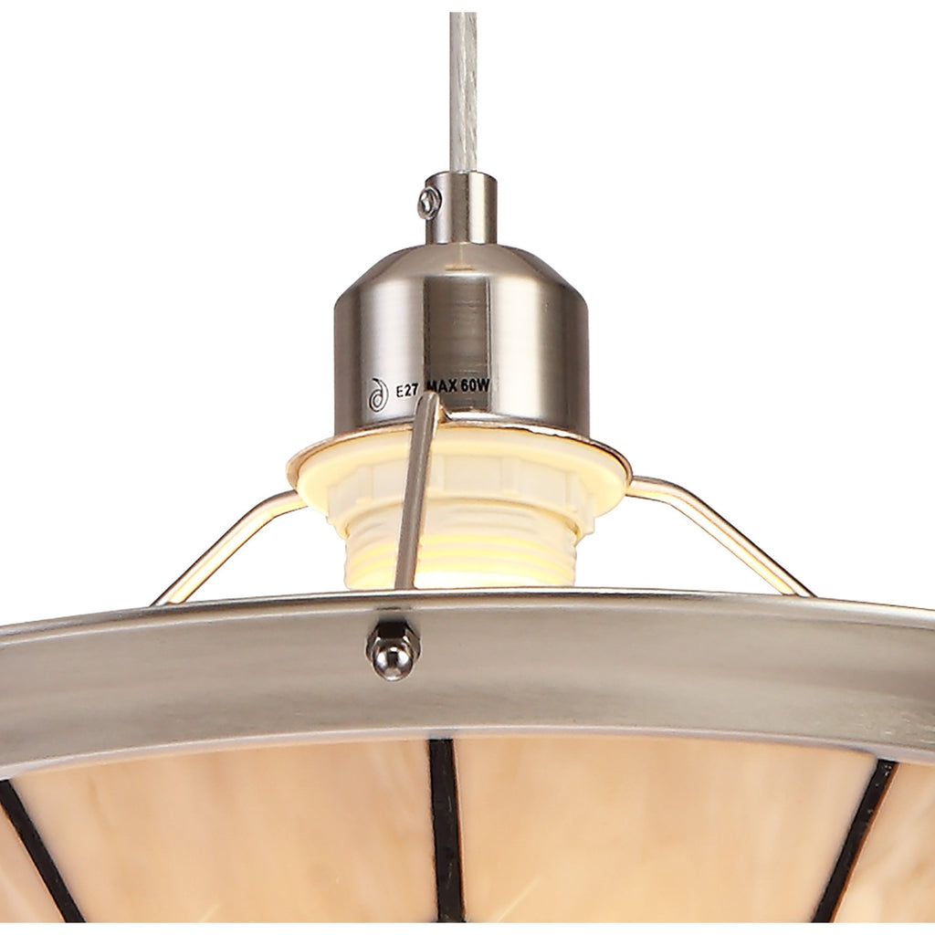 NLK00099 Archie 1 Light Pendant With 35cm Tiffany Shade CRome/Grey/Crystal Centre/Satin Nickel Brass Trim/Satin Nickel
