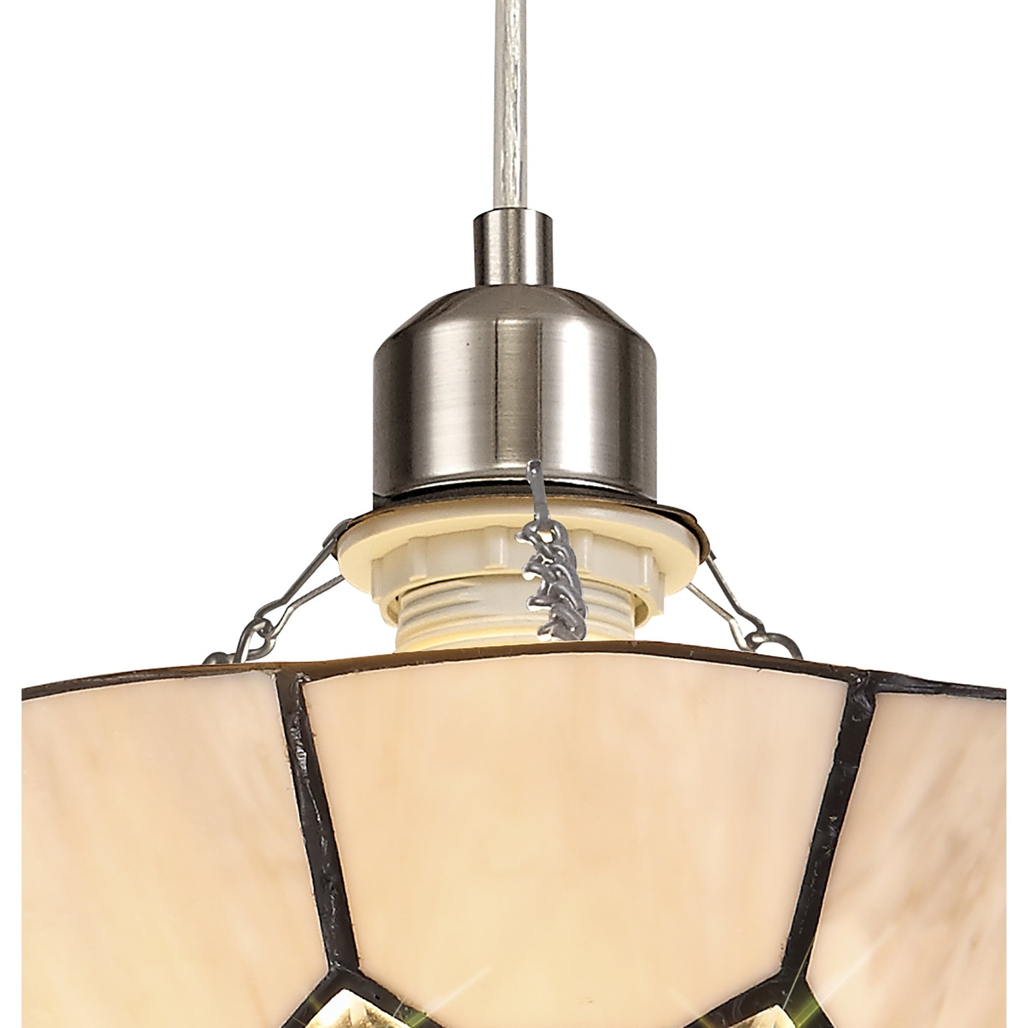 NLK00099 Archie 1 Light Pendant With 35cm Tiffany Shade CRome/Grey/Crystal Centre/Satin Nickel Brass Trim/Satin Nickel
