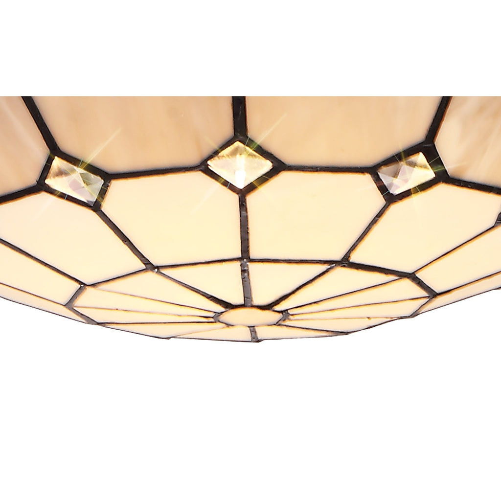 NLK00099 Archie 1 Light Pendant With 35cm Tiffany Shade CRome/Grey/Crystal Centre/Satin Nickel Brass Trim/Satin Nickel