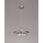 NLK00099 Archie 1 Light Pendant With 35cm Tiffany Shade CRome/Grey/Crystal Centre/Satin Nickel Brass Trim/Satin Nickel