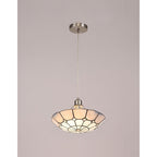NLK00099 Archie 1 Light Pendant With 35cm Tiffany Shade CRome/Grey/Crystal Centre/Satin Nickel Brass Trim/Satin Nickel