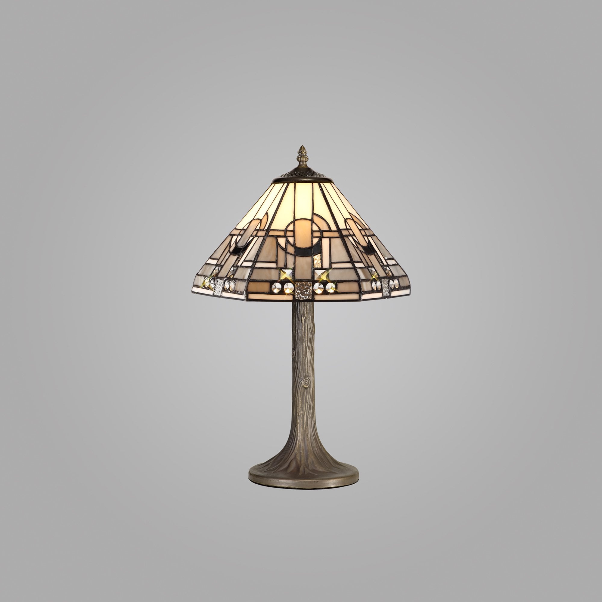 NLK00119 Azure 1 Light Tree Like Table Lamp With 30cm Tiffany Shade White/Grey/Black/Clear Crystal/Aged Antique Brass