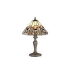 NLK00129 Azure 1 Light Curved Table Lamp With 30cm Tiffany Shade White/Grey/Black/Clear Crystal/Aged Antique Brass
