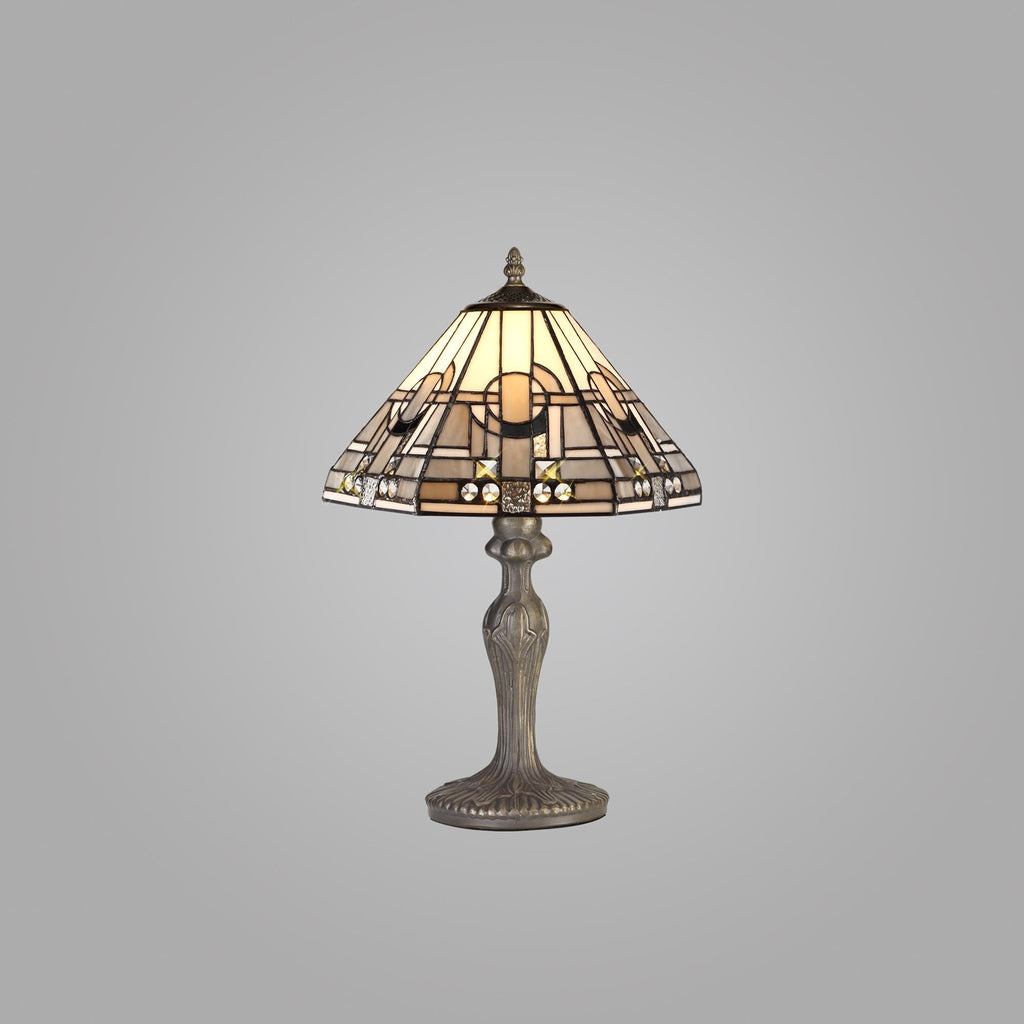NLK00129 Azure 1 Light Curved Table Lamp With 30cm Tiffany Shade White/Grey/Black/Clear Crystal/Aged Antique Brass