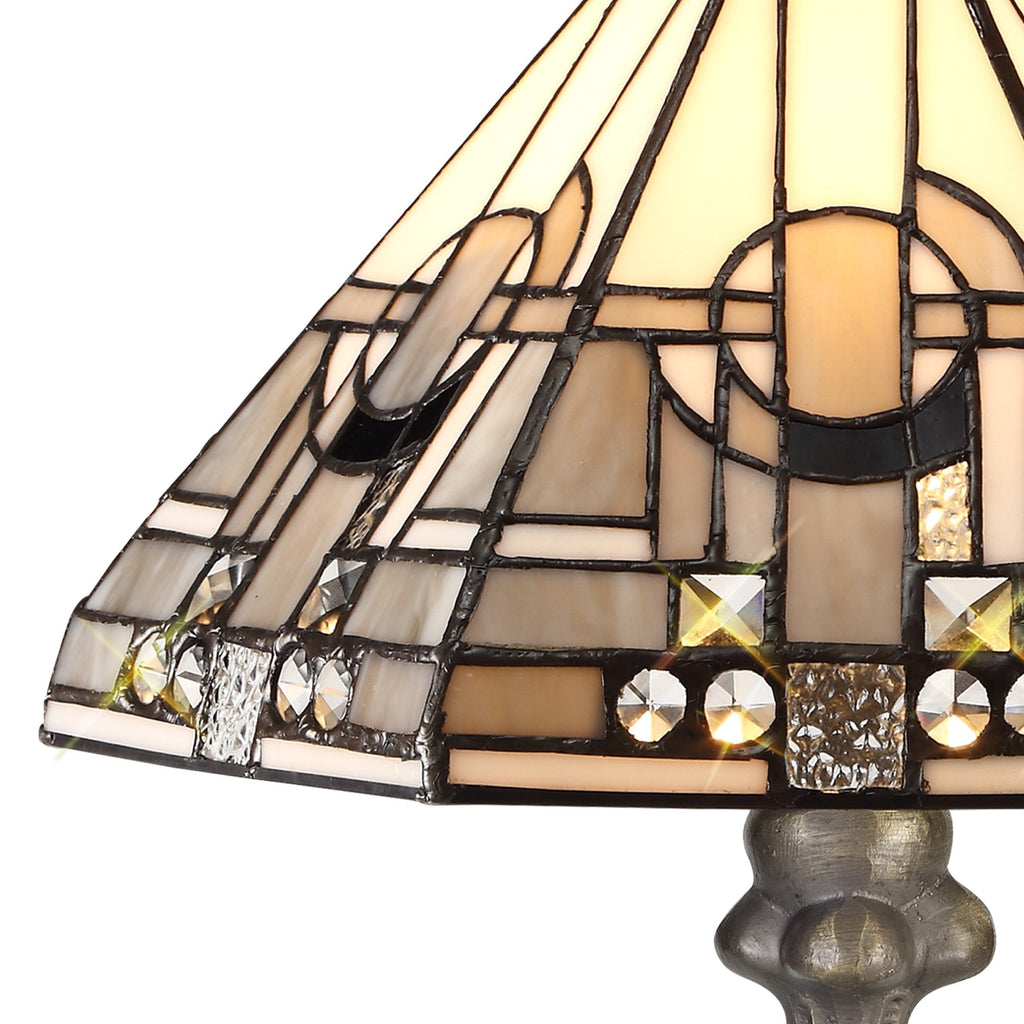 NLK00129 Azure 1 Light Curved Table Lamp With 30cm Tiffany Shade White/Grey/Black/Clear Crystal/Aged Antique Brass