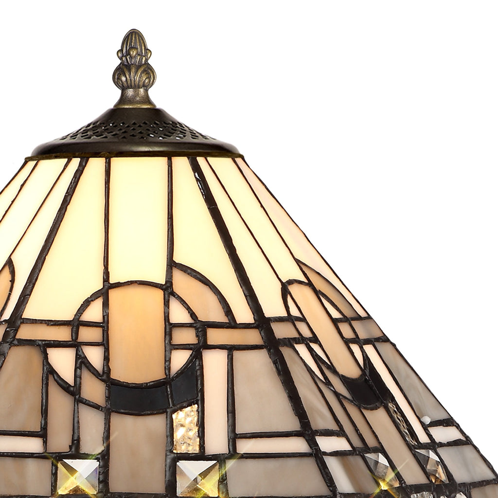 NLK00129 Azure 1 Light Curved Table Lamp With 30cm Tiffany Shade White/Grey/Black/Clear Crystal/Aged Antique Brass