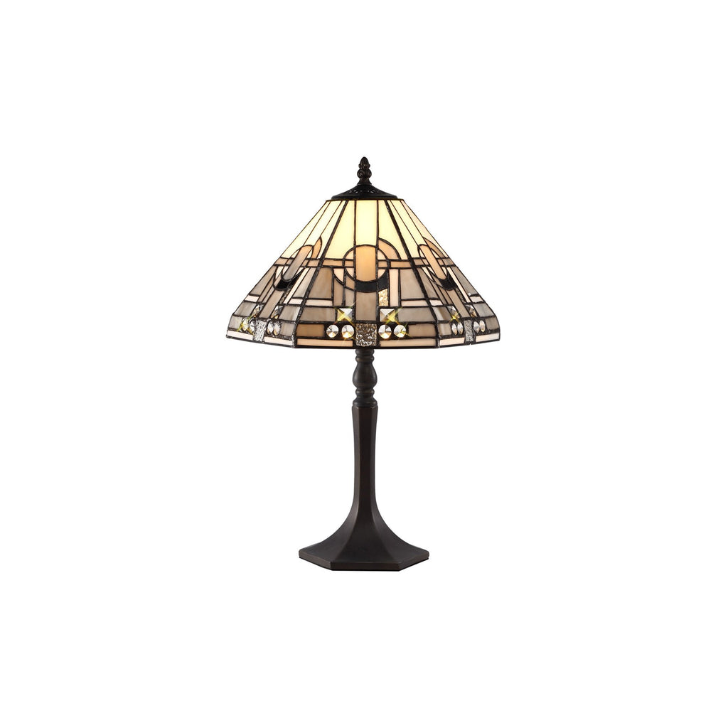 NLK00139 Azure 1 Light Octagonal Table Lamp With 30cm Tiffany Shade White/Grey/Black/Clear Crystal/Aged Antique Brass
