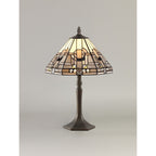 NLK00139 Azure 1 Light Octagonal Table Lamp With 30cm Tiffany Shade White/Grey/Black/Clear Crystal/Aged Antique Brass