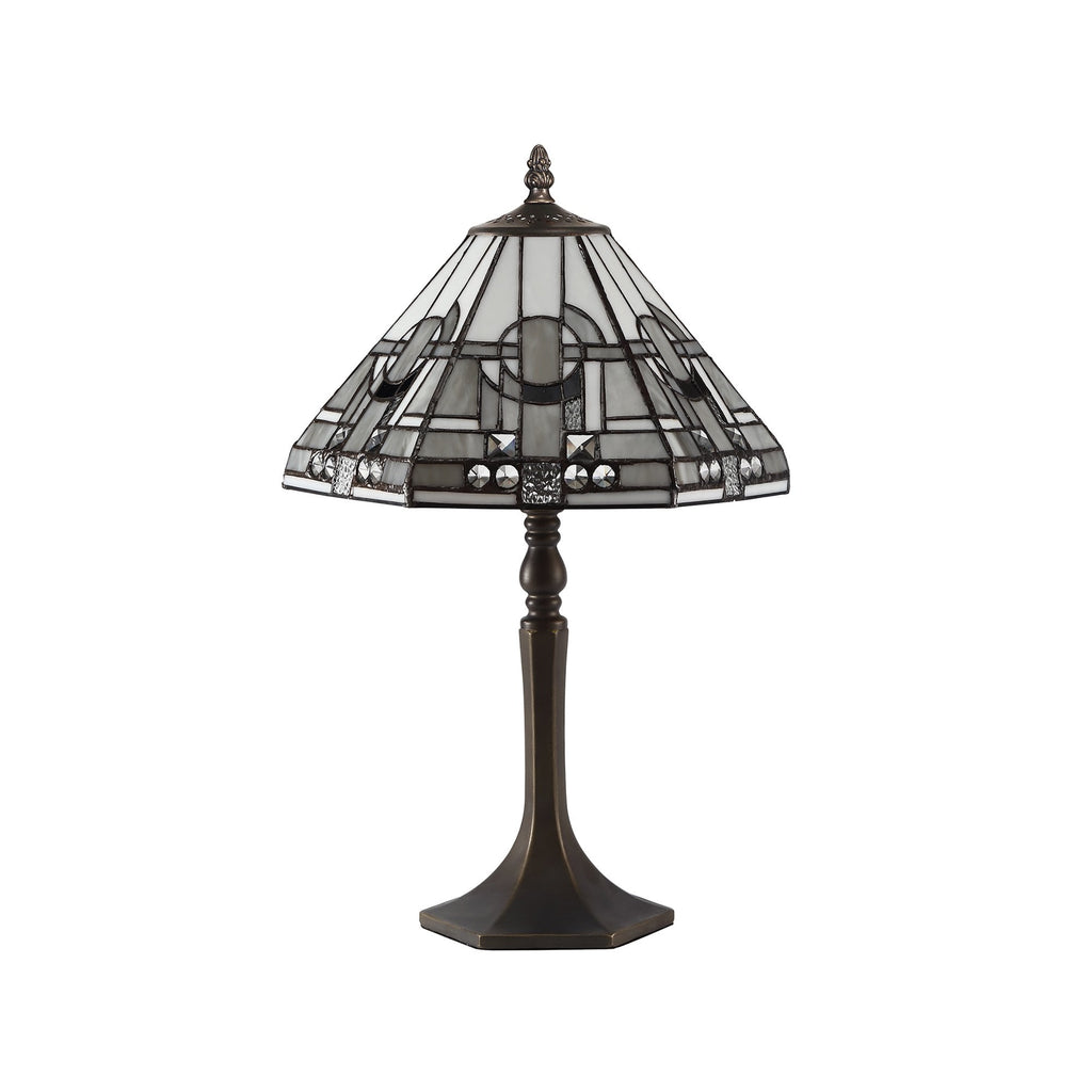 NLK00139 Azure 1 Light Octagonal Table Lamp With 30cm Tiffany Shade White/Grey/Black/Clear Crystal/Aged Antique Brass