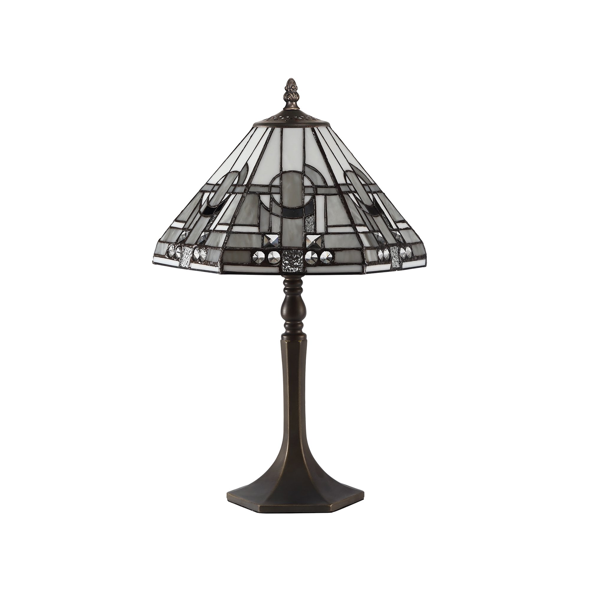 NLK00139 Azure 1 Light Octagonal Table Lamp With 30cm Tiffany Shade White/Grey/Black/Clear Crystal/Aged Antique Brass
