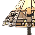 NLK00139 Azure 1 Light Octagonal Table Lamp With 30cm Tiffany Shade White/Grey/Black/Clear Crystal/Aged Antique Brass