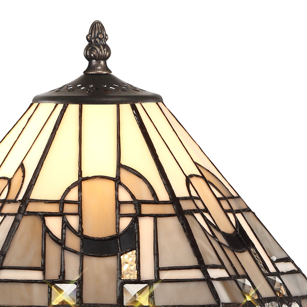 NLK00139 Azure 1 Light Octagonal Table Lamp With 30cm Tiffany Shade White/Grey/Black/Clear Crystal/Aged Antique Brass