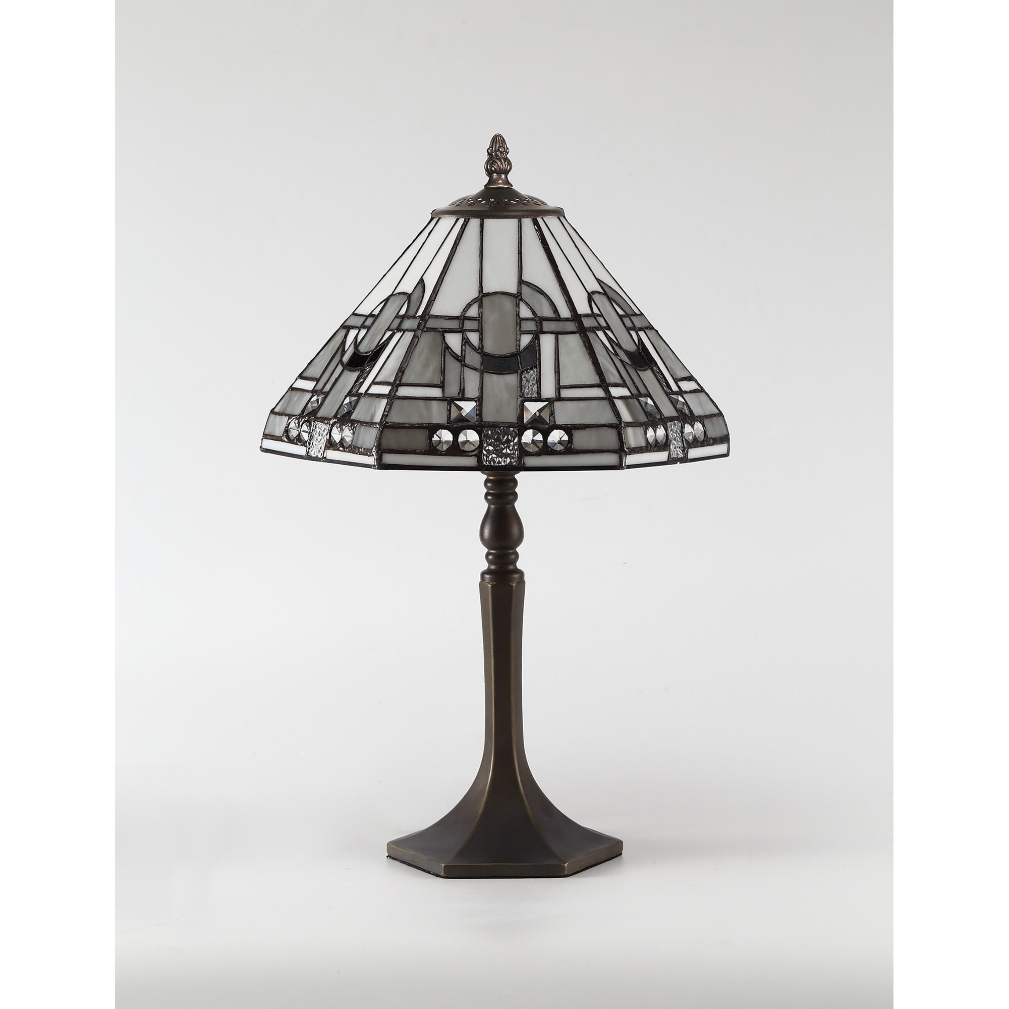NLK00139 Azure 1 Light Octagonal Table Lamp With 30cm Tiffany Shade White/Grey/Black/Clear Crystal/Aged Antique Brass