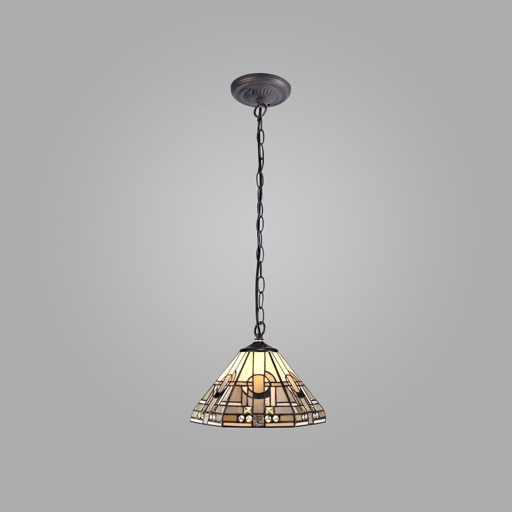 NLK00149 Azure 1 Light Down Lighter Pendant With 30cm Tiffany Shade White/Grey/Black/Clear Crystal/Aged Antique Brass