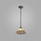NLK00149 Azure 1 Light Down Lighter Pendant With 30cm Tiffany Shade White/Grey/Black/Clear Crystal/Aged Antique Brass