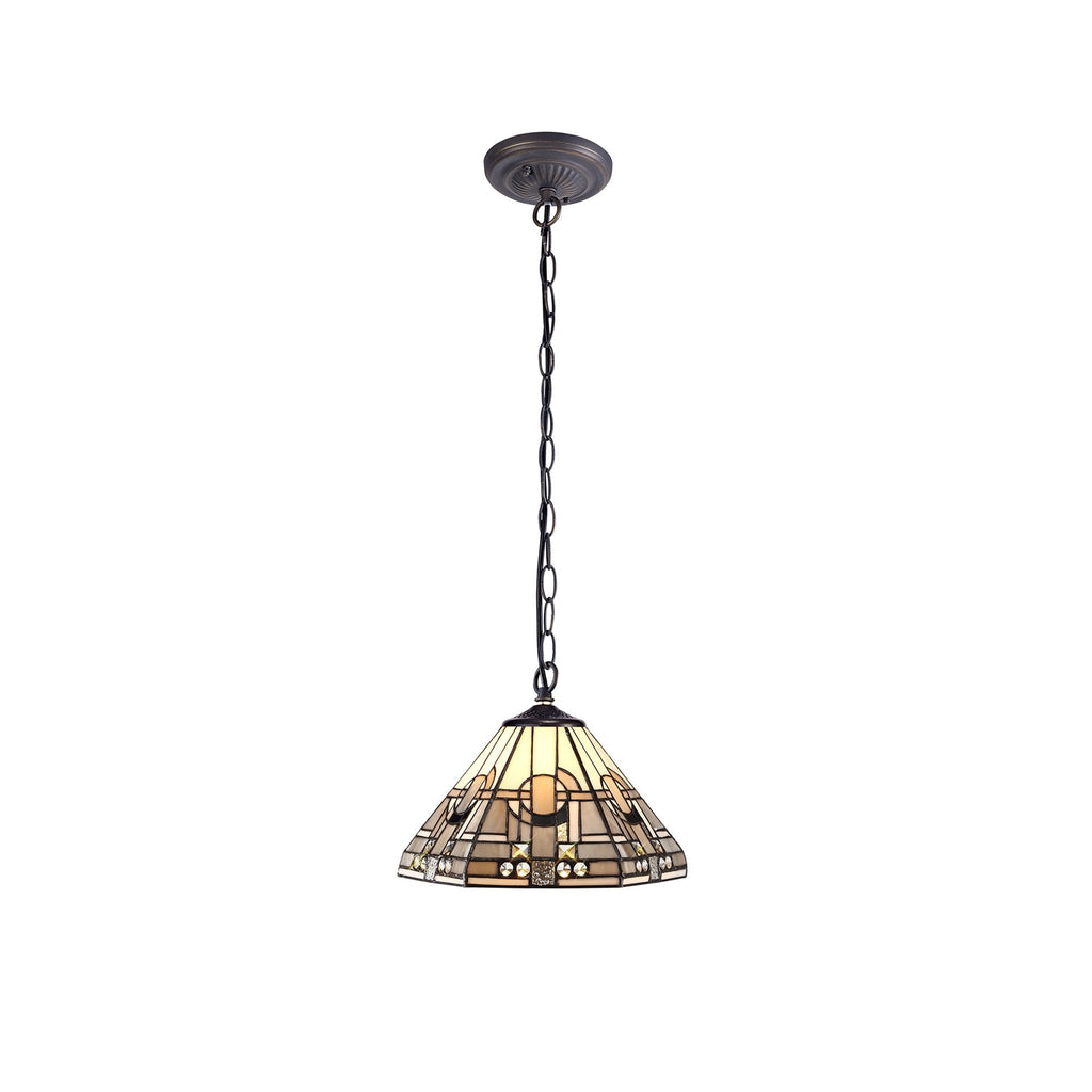 NLK00149 Azure 1 Light Down Lighter Pendant With 30cm Tiffany Shade White/Grey/Black/Clear Crystal/Aged Antique Brass