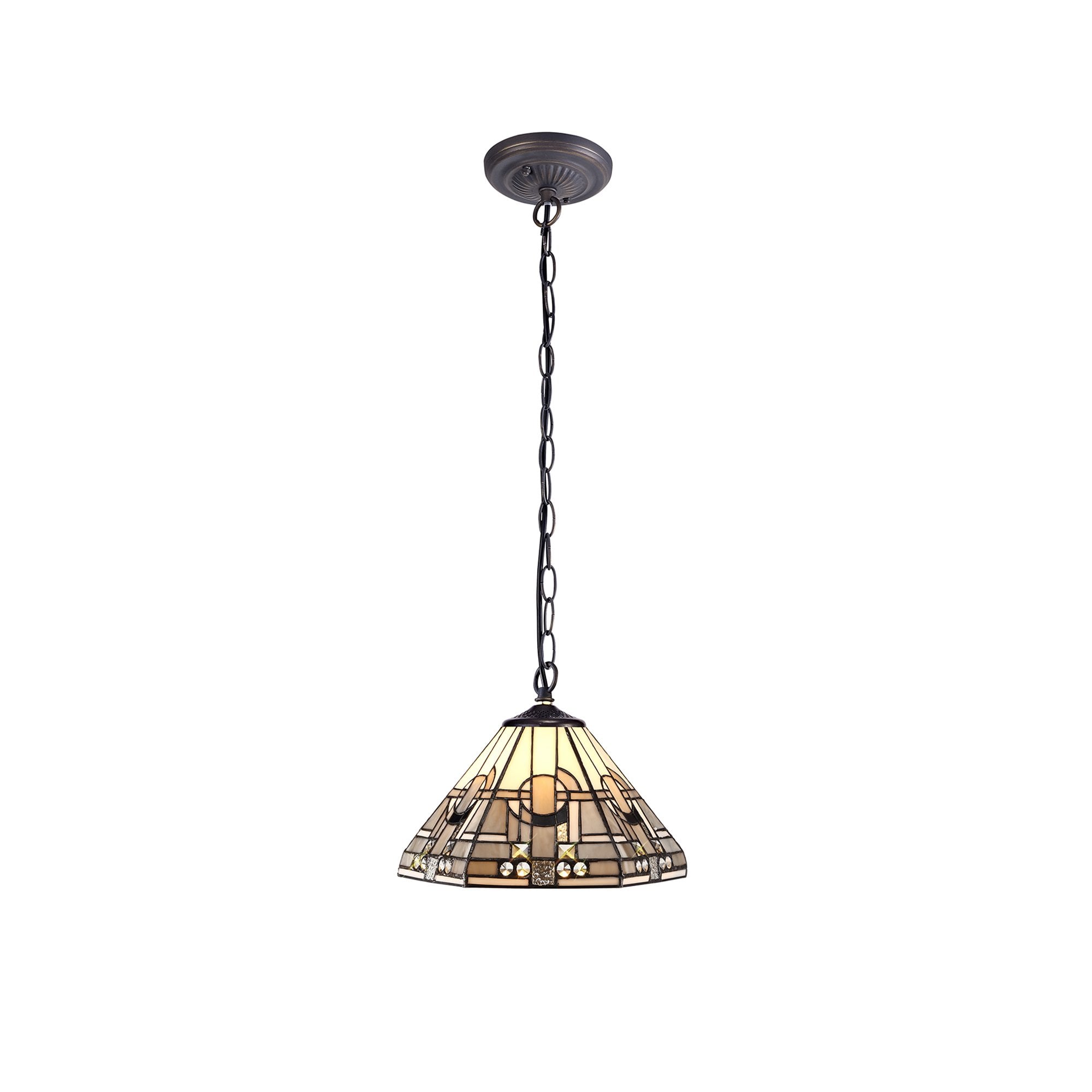 NLK00149 Azure 1 Light Down Lighter Pendant With 30cm Tiffany Shade White/Grey/Black/Clear Crystal/Aged Antique Brass