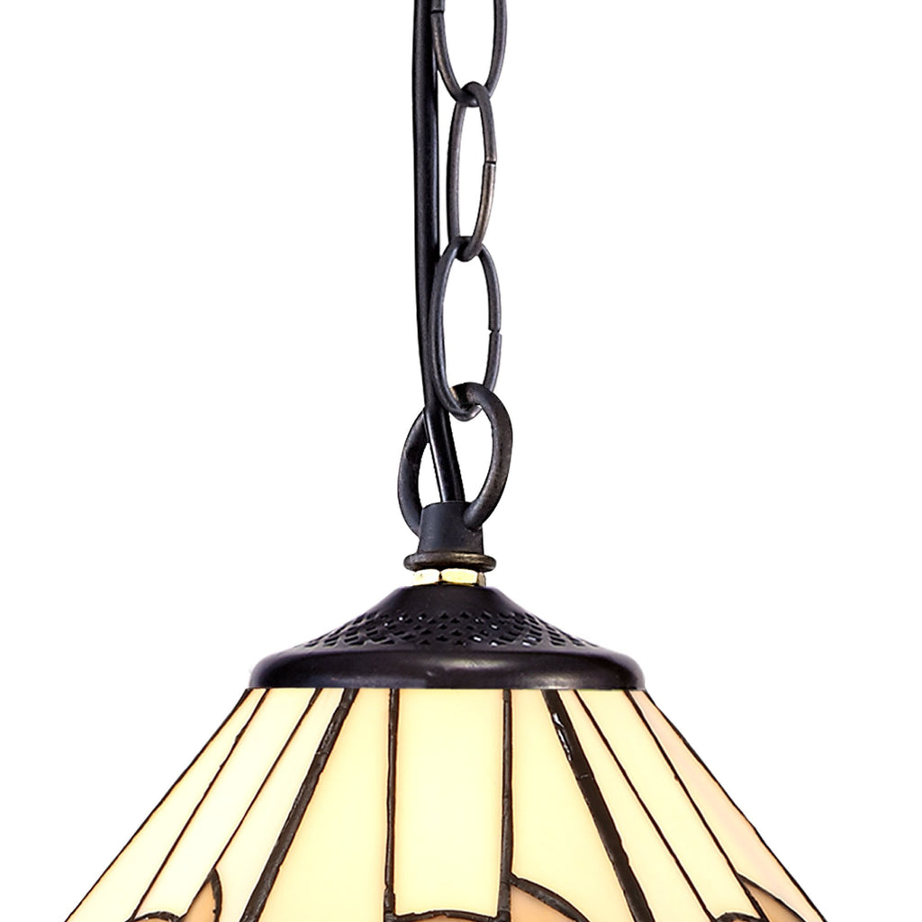 NLK00149 Azure 1 Light Down Lighter Pendant With 30cm Tiffany Shade White/Grey/Black/Clear Crystal/Aged Antique Brass