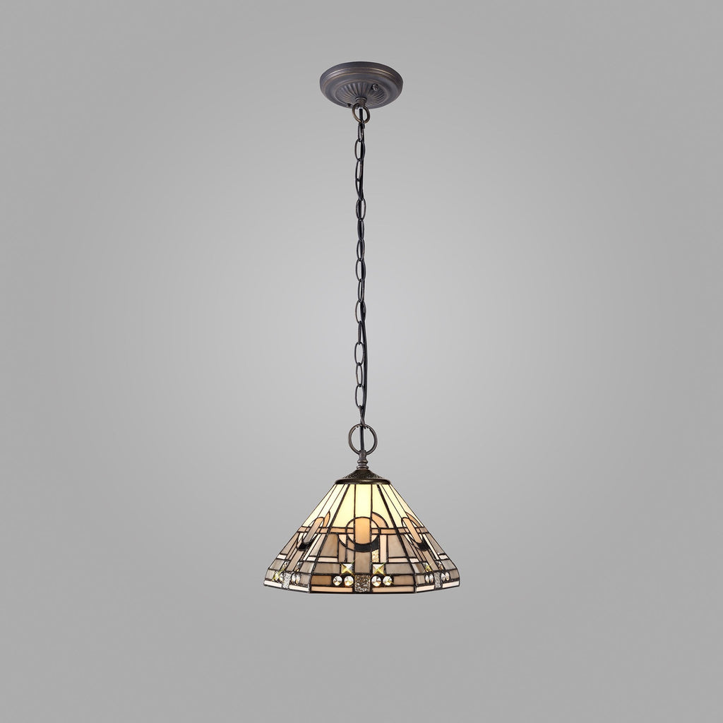 NLK00159 Azure 2 Light Down Lighter Pendant With 30cm Tiffany Shade White/Grey/Black/Clear Crystal/Aged Antique Brass