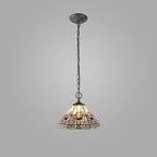NLK00159 Azure 2 Light Down Lighter Pendant With 30cm Tiffany Shade White/Grey/Black/Clear Crystal/Aged Antique Brass