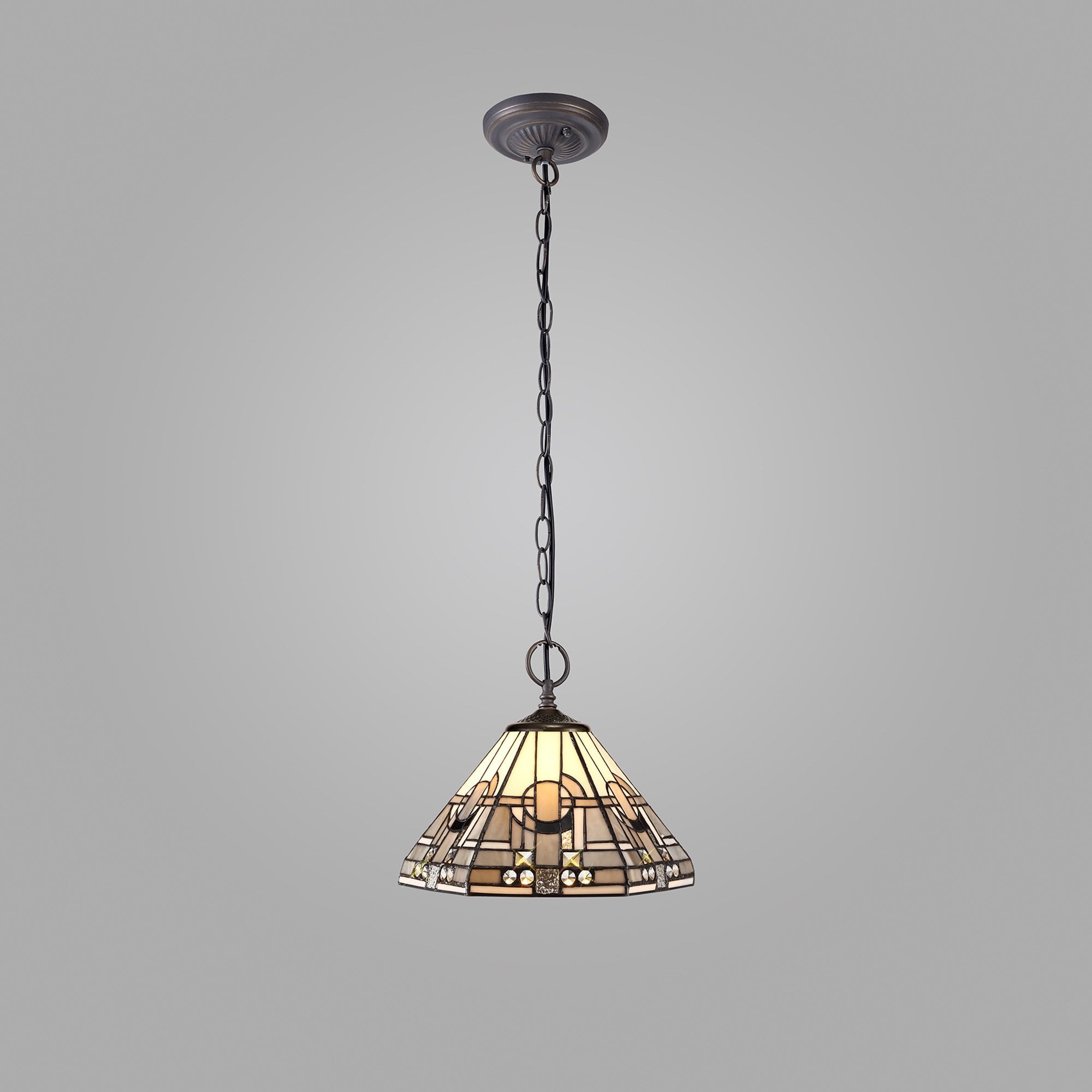 NLK00159 Azure 2 Light Down Lighter Pendant With 30cm Tiffany Shade White/Grey/Black/Clear Crystal/Aged Antique Brass