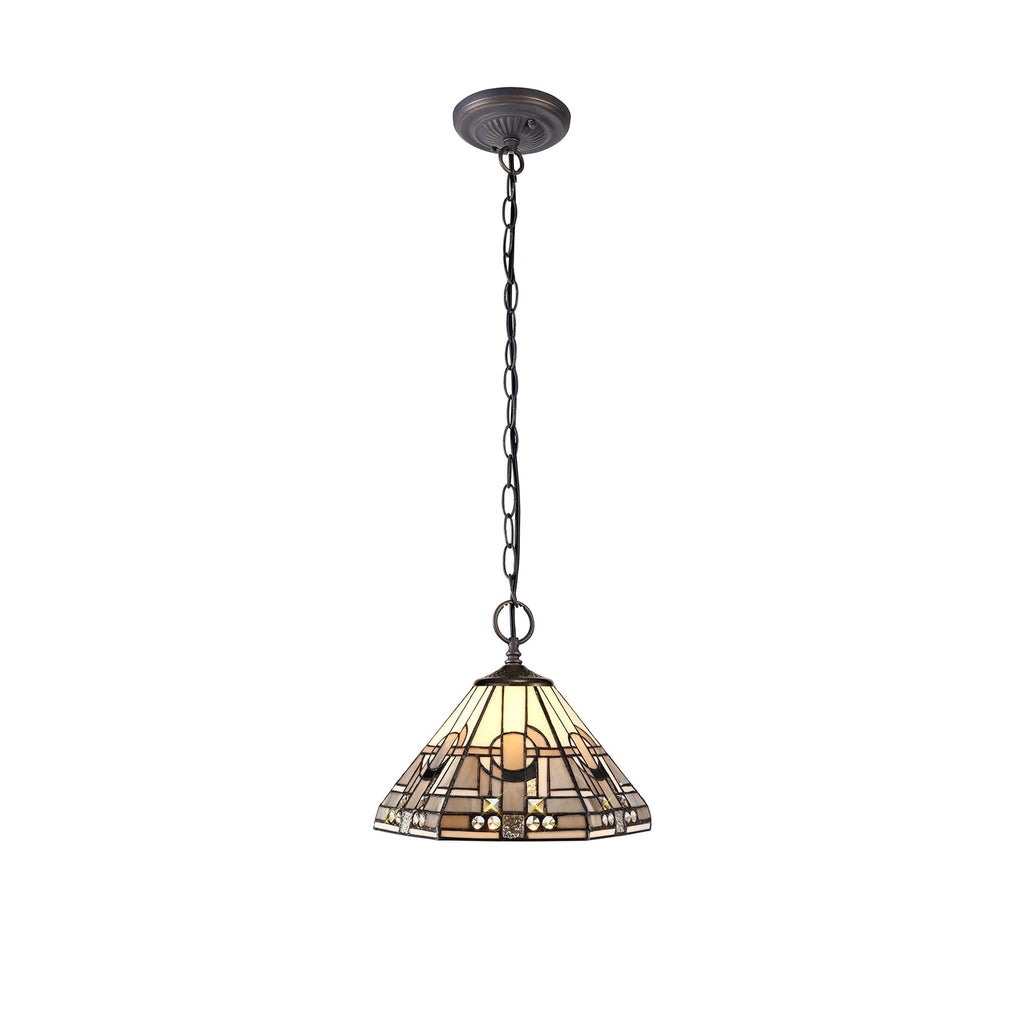 NLK00159 Azure 2 Light Down Lighter Pendant With 30cm Tiffany Shade White/Grey/Black/Clear Crystal/Aged Antique Brass