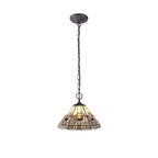 NLK00159 Azure 2 Light Down Lighter Pendant With 30cm Tiffany Shade White/Grey/Black/Clear Crystal/Aged Antique Brass