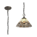 NLK00169 Azure 3 Light Down Lighter Pendant With 30cm Tiffany Shade White/Grey/Black/Clear Crystal/Aged Antique Brass