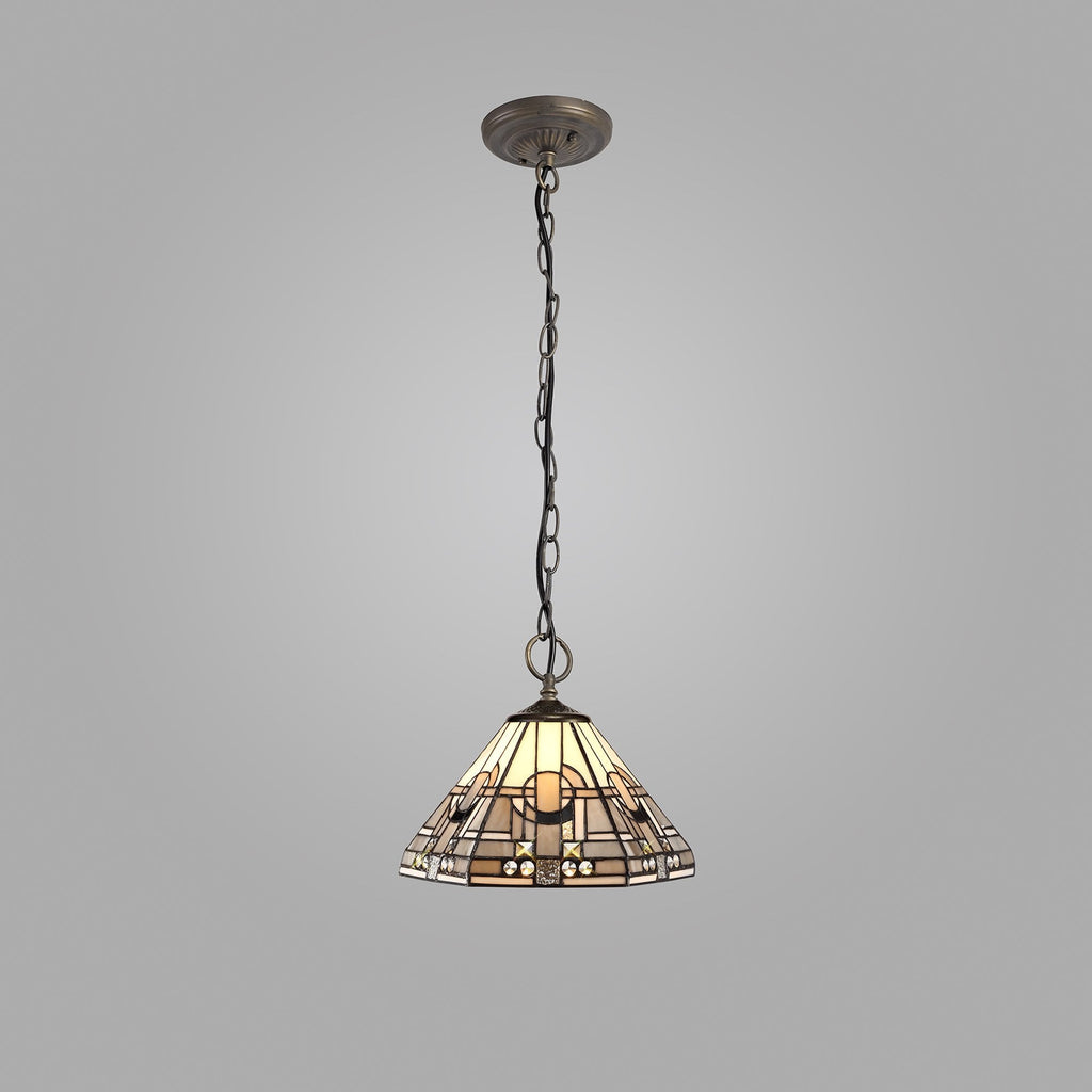 NLK00169 Azure 3 Light Down Lighter Pendant With 30cm Tiffany Shade White/Grey/Black/Clear Crystal/Aged Antique Brass