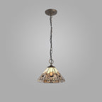 NLK00169 Azure 3 Light Down Lighter Pendant With 30cm Tiffany Shade White/Grey/Black/Clear Crystal/Aged Antique Brass