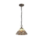NLK00169 Azure 3 Light Down Lighter Pendant With 30cm Tiffany Shade White/Grey/Black/Clear Crystal/Aged Antique Brass