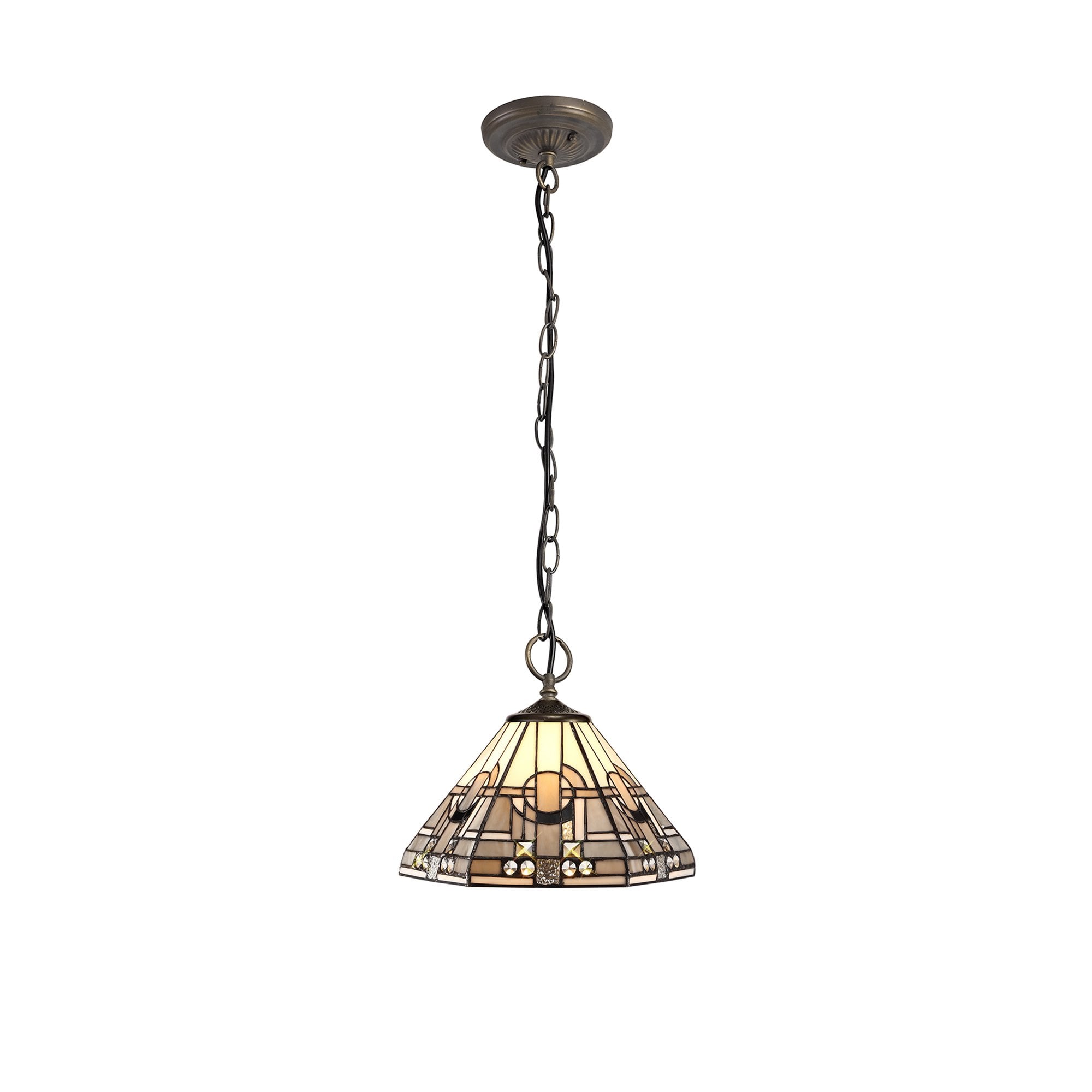 NLK00169 Azure 3 Light Down Lighter Pendant With 30cm Tiffany Shade White/Grey/Black/Clear Crystal/Aged Antique Brass