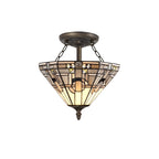 NLK00179 Azure 2 Light Semi Ceiling With Tiffany Shade 30cm Shade White/Grey/Black/Clear Crystal/Aged Antique Brass