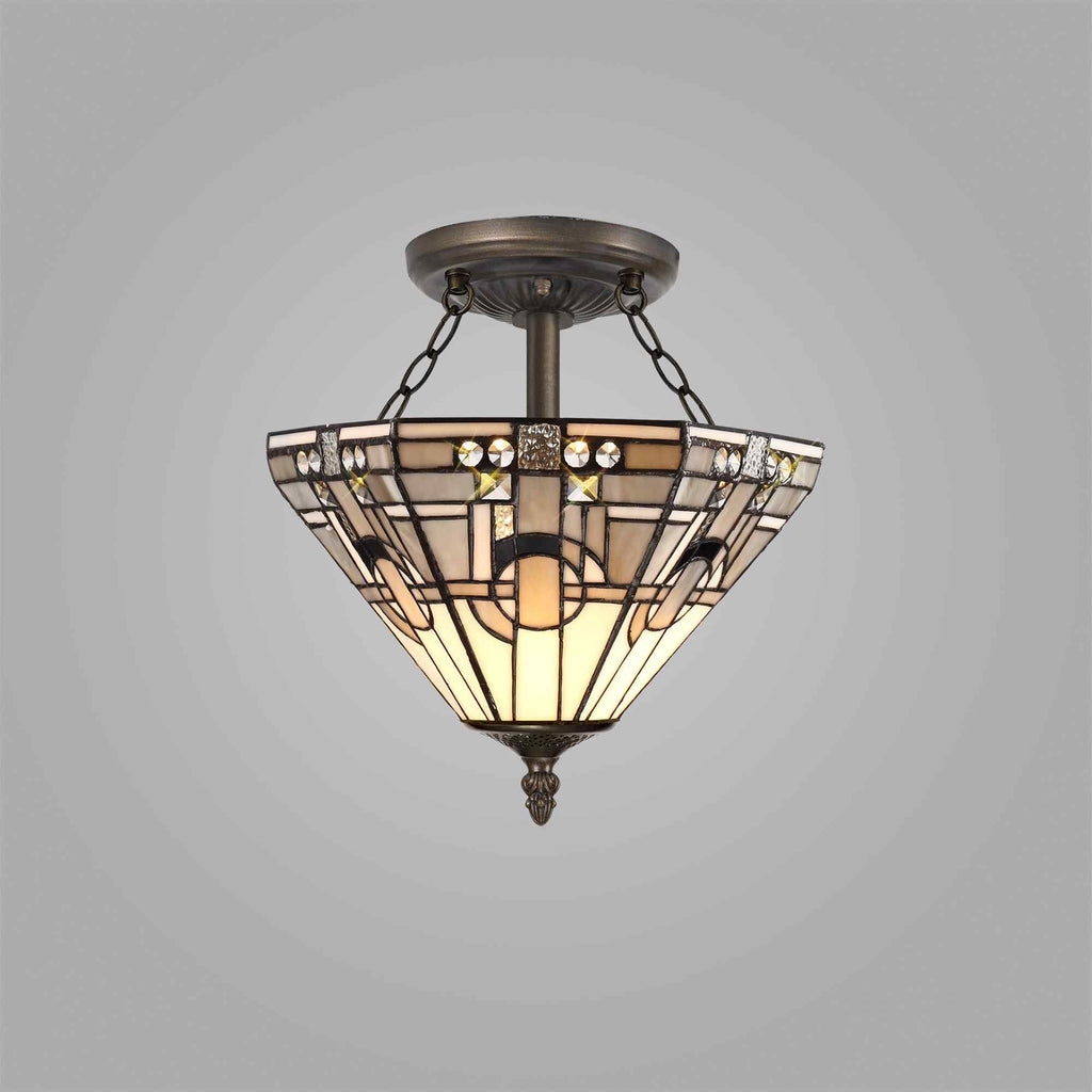 NLK00179 Azure 2 Light Semi Ceiling With Tiffany Shade 30cm Shade White/Grey/Black/Clear Crystal/Aged Antique Brass