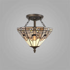 NLK00179 Azure 2 Light Semi Ceiling With Tiffany Shade 30cm Shade White/Grey/Black/Clear Crystal/Aged Antique Brass