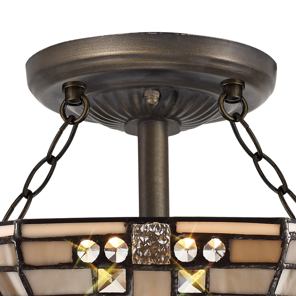 NLK00179 Azure 2 Light Semi Ceiling With Tiffany Shade 30cm Shade White/Grey/Black/Clear Crystal/Aged Antique Brass