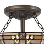 NLK00179 Azure 2 Light Semi Ceiling With Tiffany Shade 30cm Shade White/Grey/Black/Clear Crystal/Aged Antique Brass